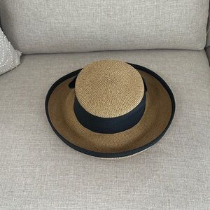 Eric Javits Tan Straw Hat with Black Trim